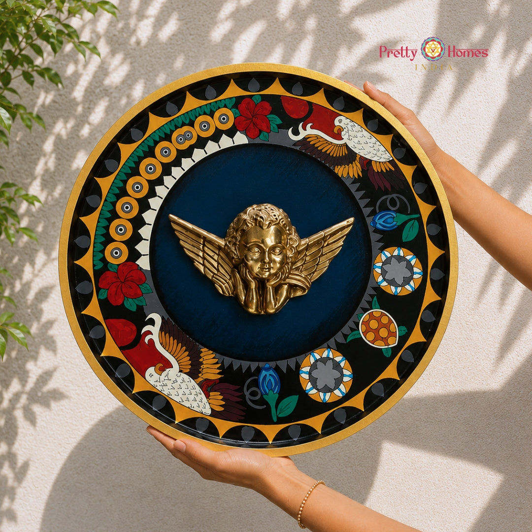 Wall decor – Brass Cherub Handpainted Wall Plate
