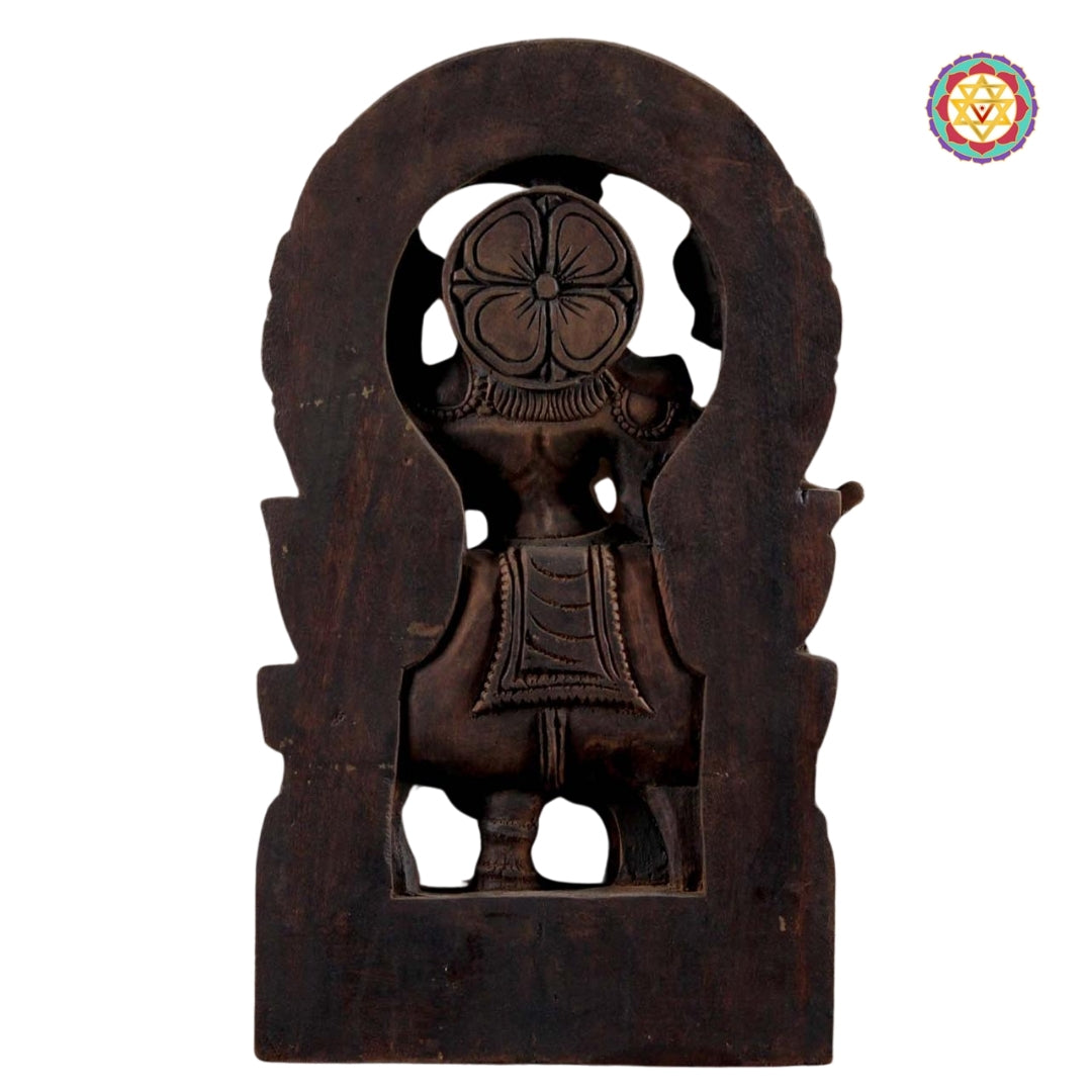 Wooden Hand Carved Lord Krishna Standing under  Cow Statue .Stand alone /wall hanging