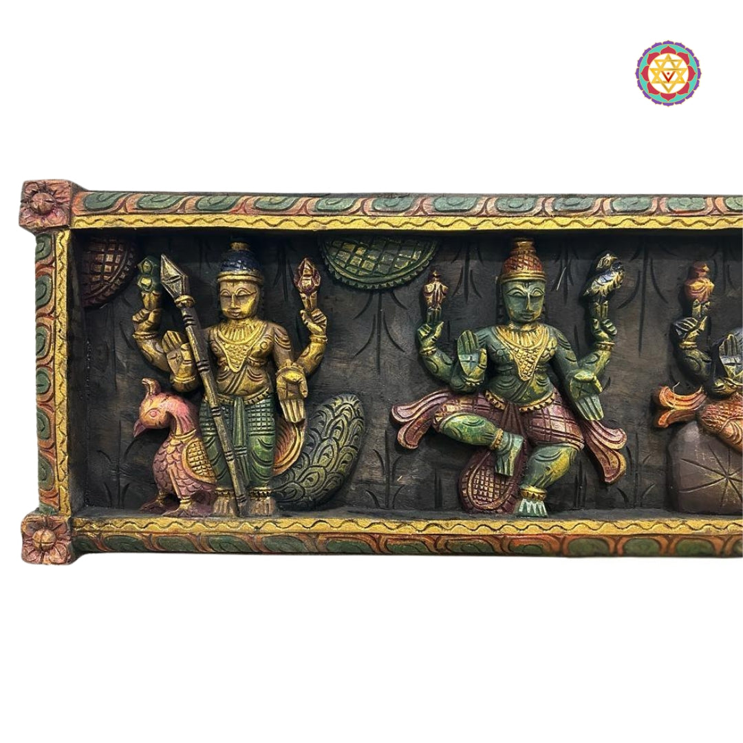 Lord Murugan on peacock carved in wood