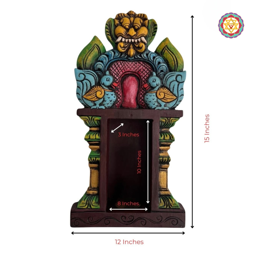 ornate wood shelf with traditional south indian temple carvings