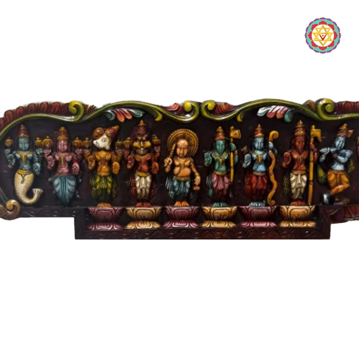 Front view of multicolour Vishnu avatar wall panel