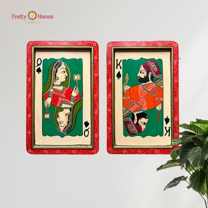 Wooden Hand painted King and Queen wall plaques/frames - Pair