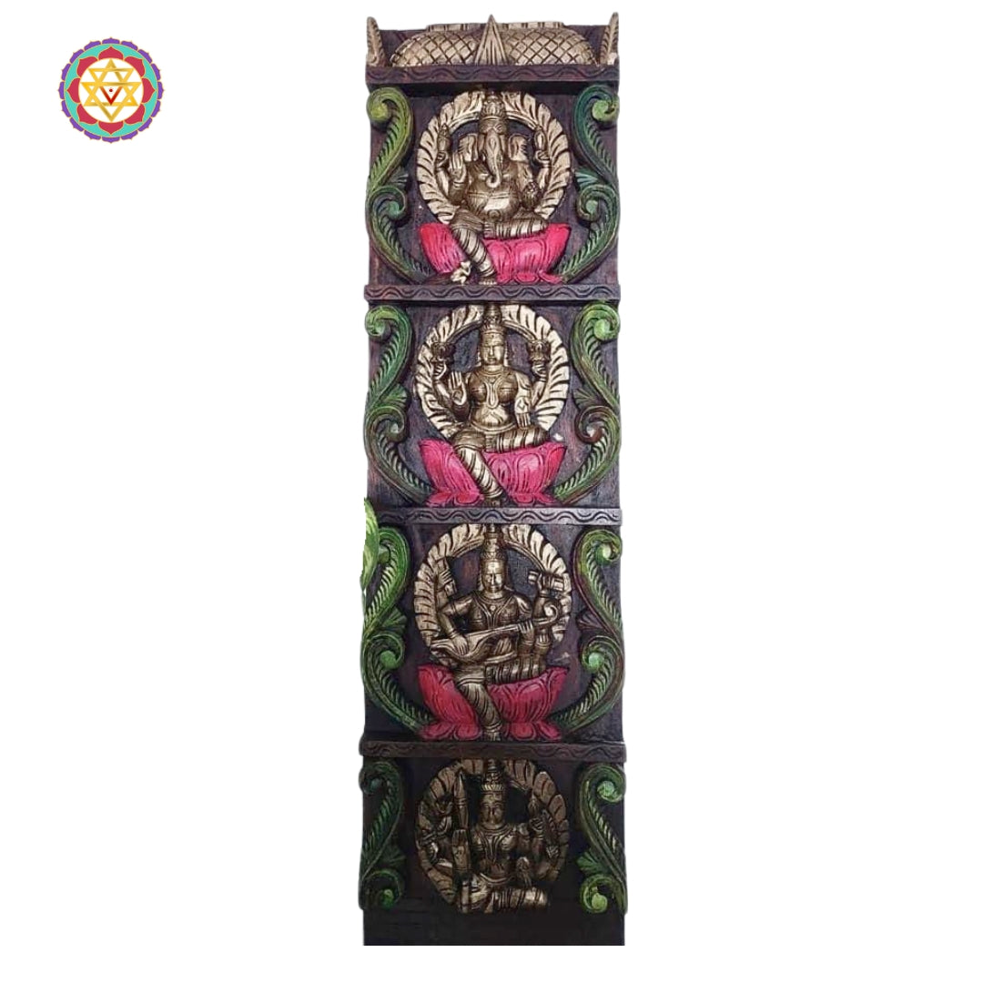 mahogany wooden wall panel with symmetrical floral carving design