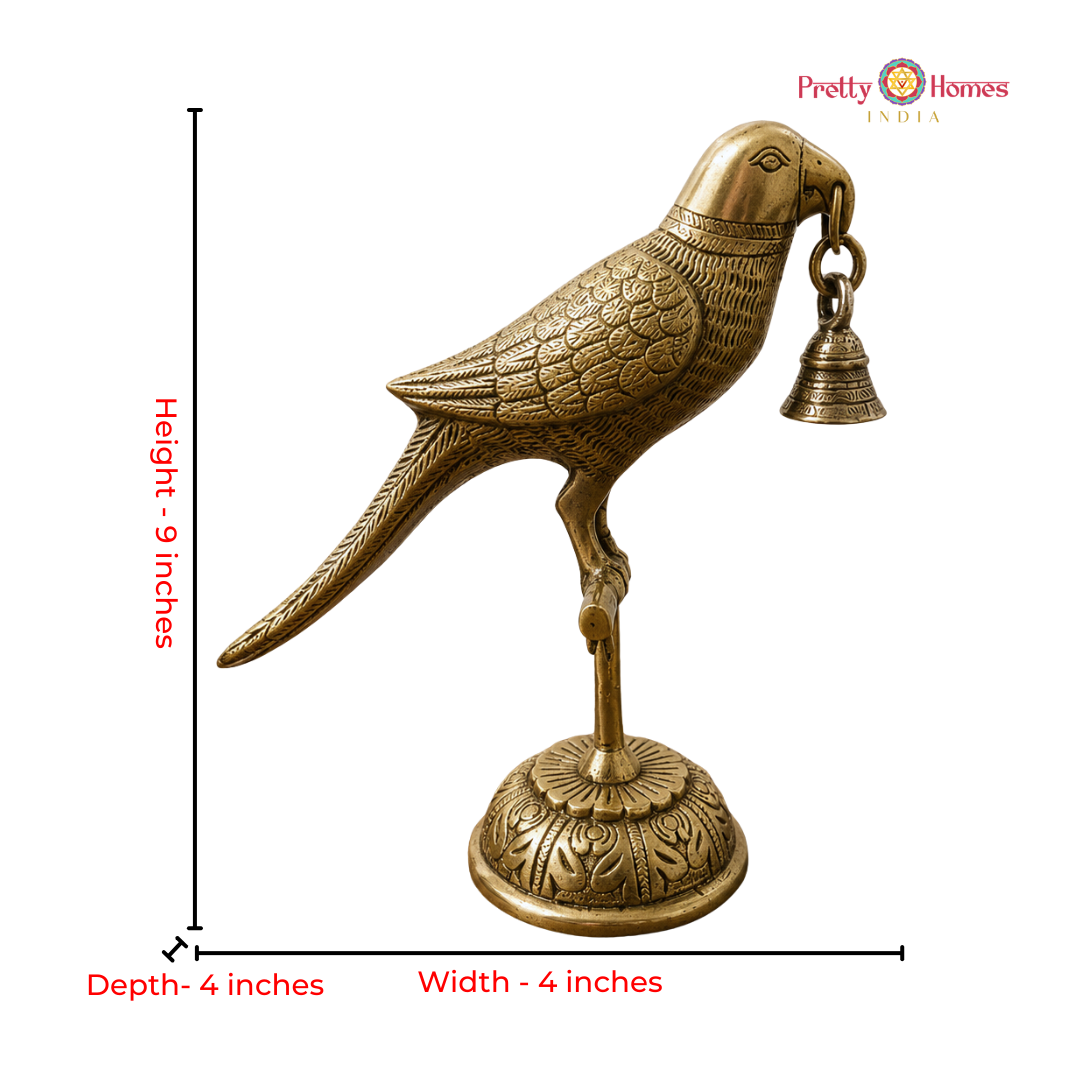 Brass Tabletop Decorative Parrot with Bell