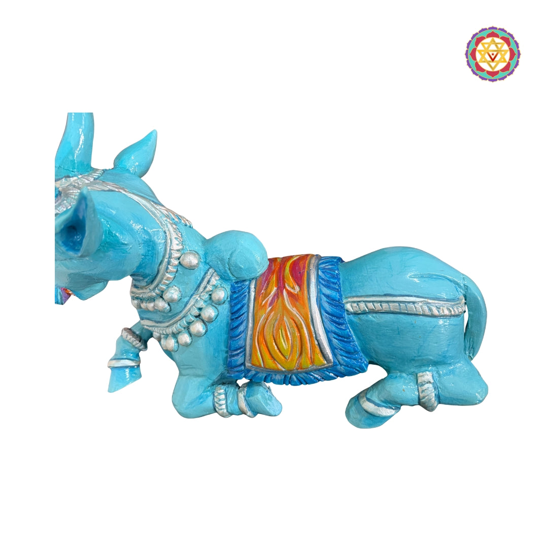 18 Inch Blue Handpainted Woodcarved Nandi Sculpture – Decorative Collectible Art Object