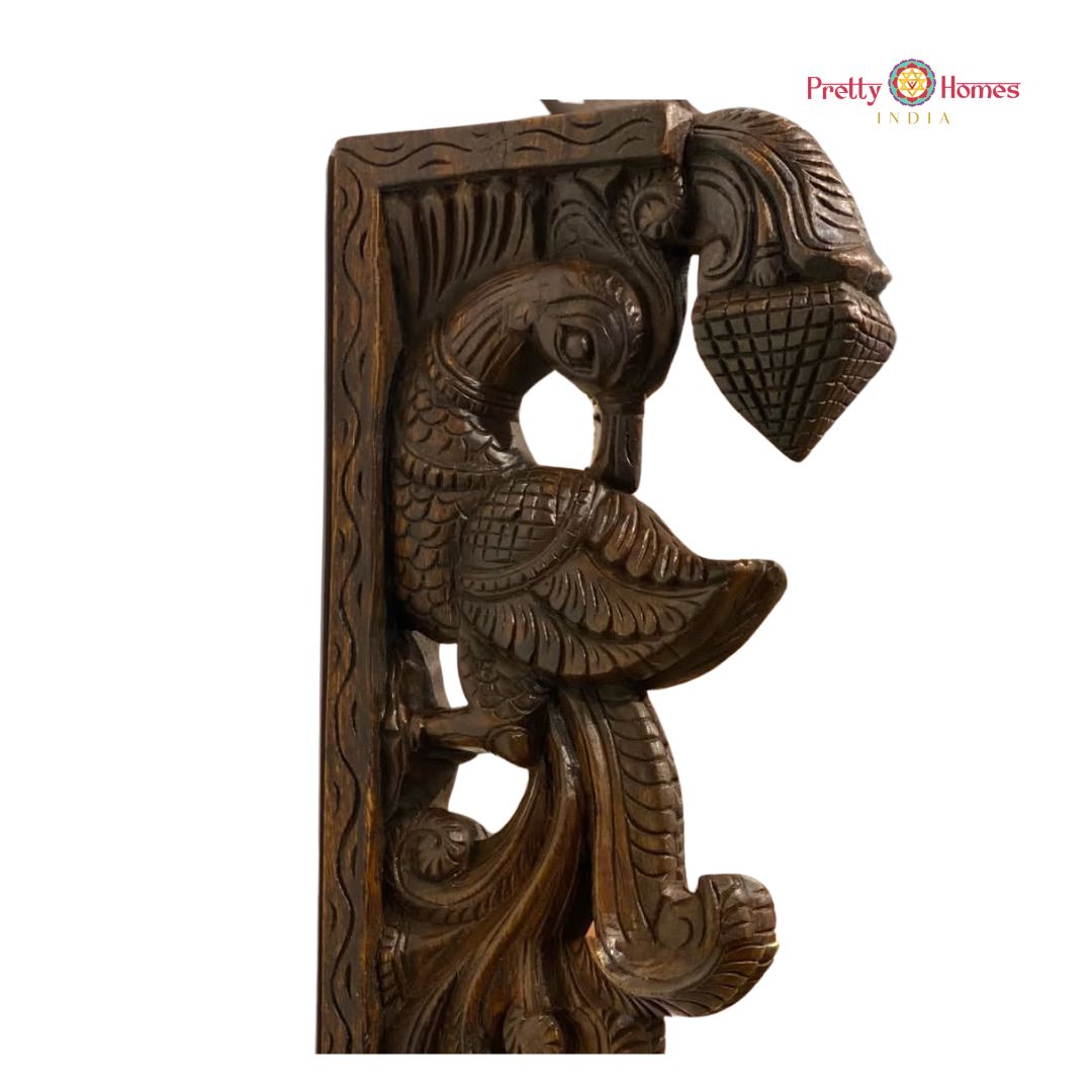 Handcarved Wooden Bird Bracket with Feather Detailing