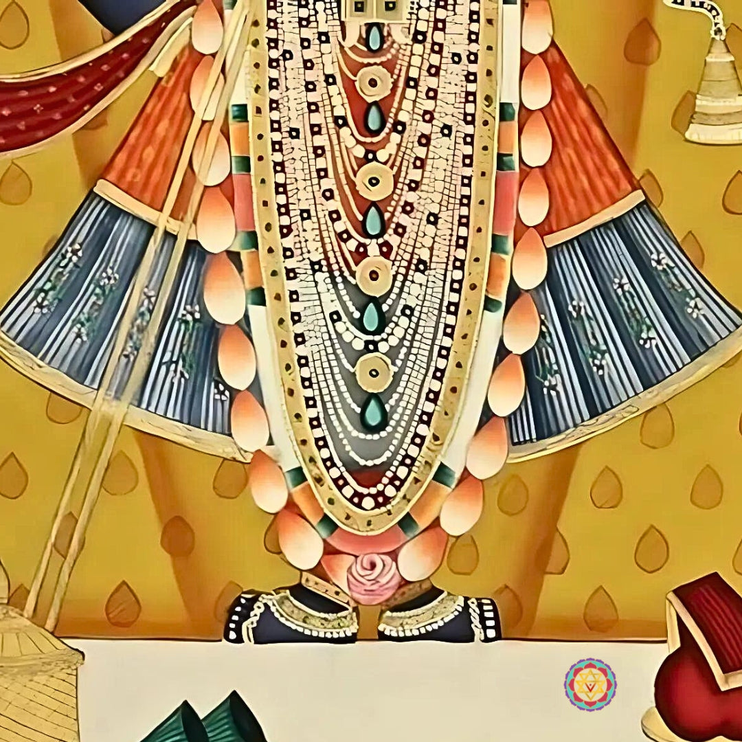 Exquisite Pichwai art panel narrating mythological tales with rich symbolism and vivid hues