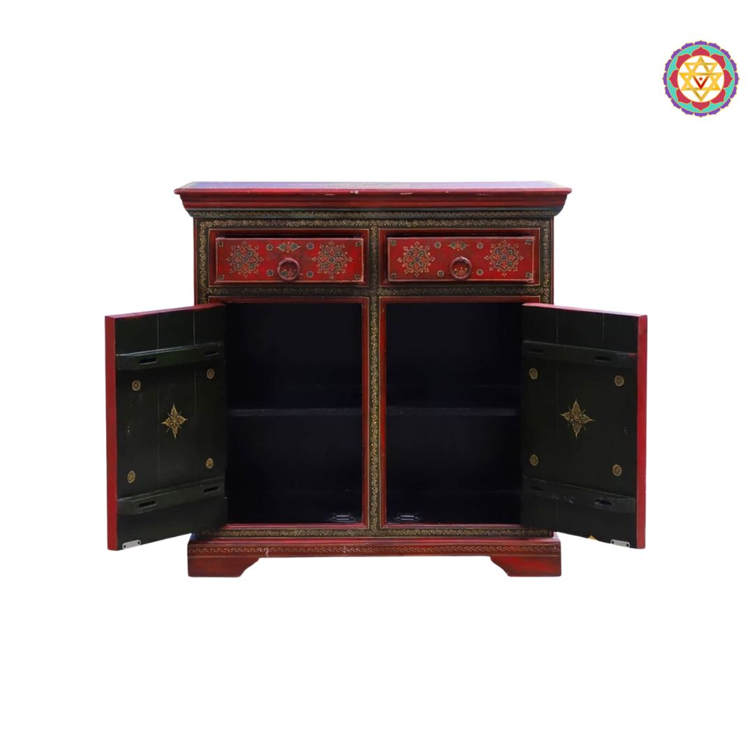 Wooden Handpainted Storage Cabinet – Side Cabinet with Royal King Paintings