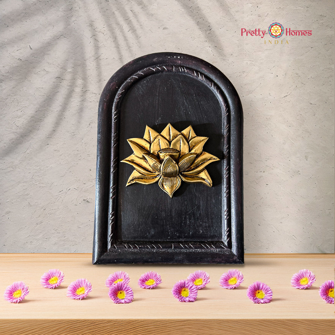 Brass framed cow wall hanging — tree of life design on wooden background