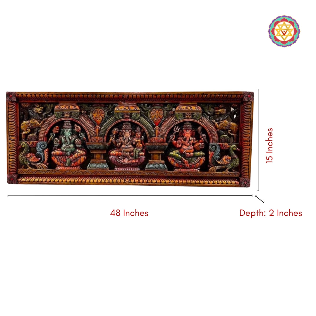 Exotic Panel Ganesha carved panel depicting the 3 major forms