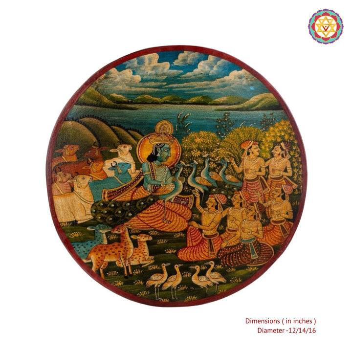 Shepherd Krishna Pichwai Plate – Vintage Hand-Painted Wall Art
