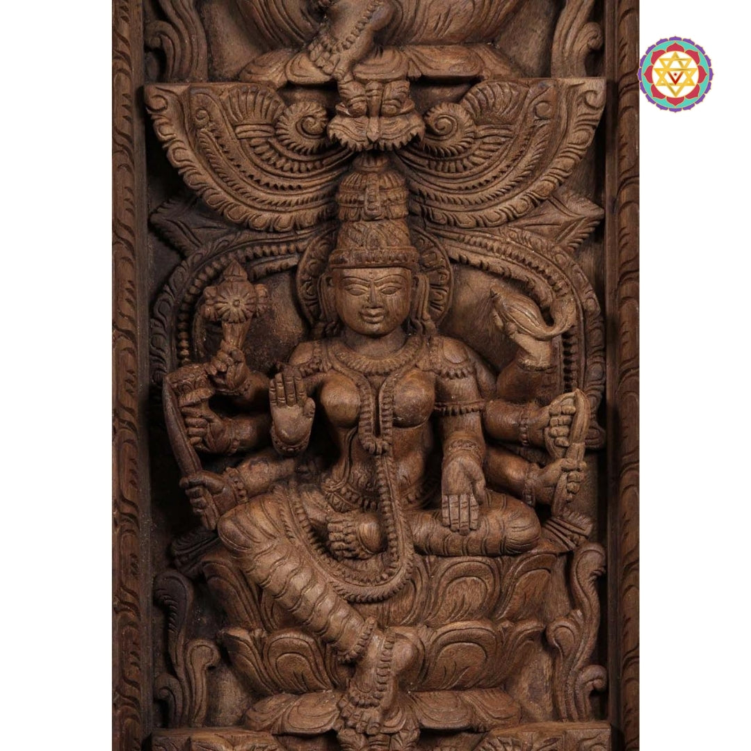 Handcarved vertical Ashtalakshmi panels in neem wood