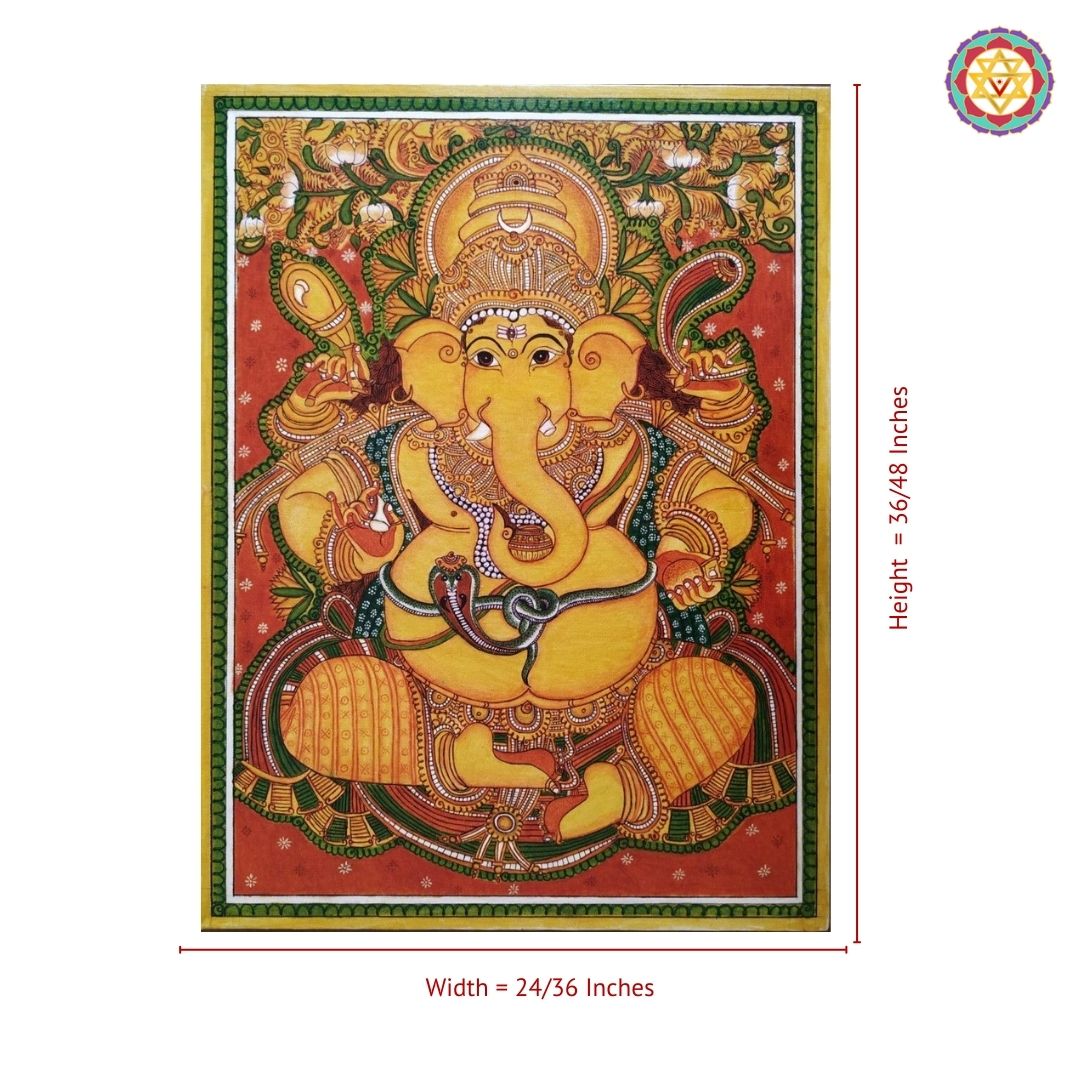 ganesha mural painting close up highlighting expressive features and vibrant colours