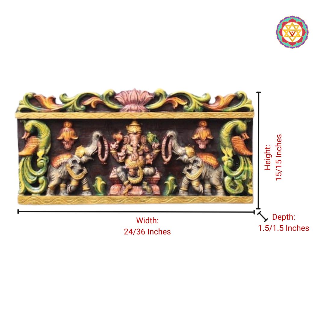 Intricately Handcarved Gajaganesh with Gopuram – Divine Horizontal Panel