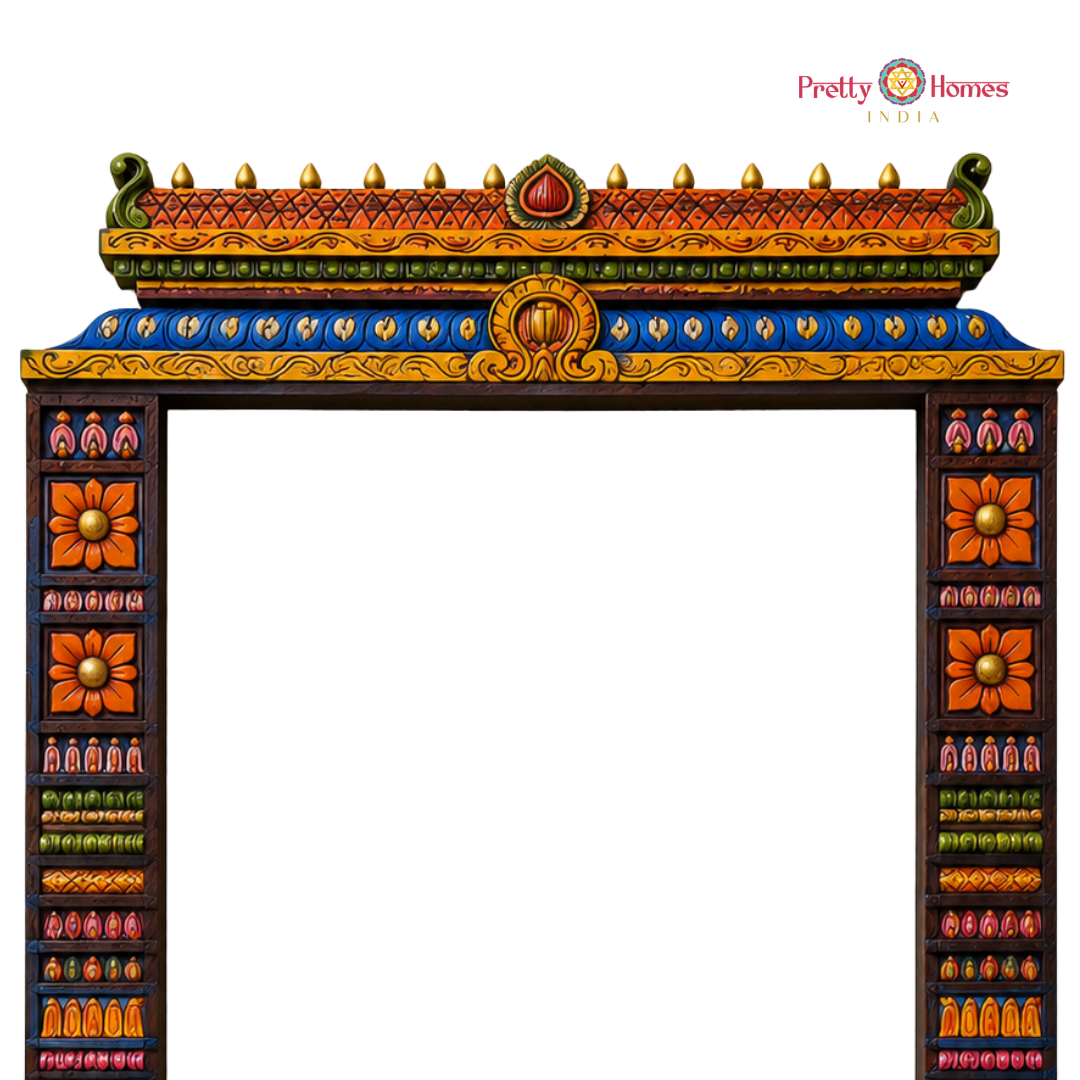 Multicolour Chettinad-Style Gopuram with Pillars