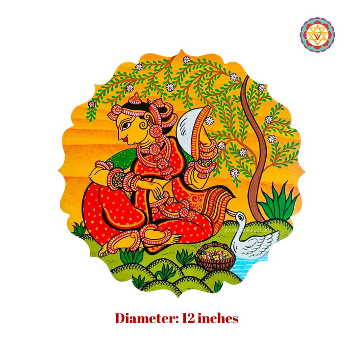 Unique petal shaped Pattachitra wall plate handpainted -Sitting lady