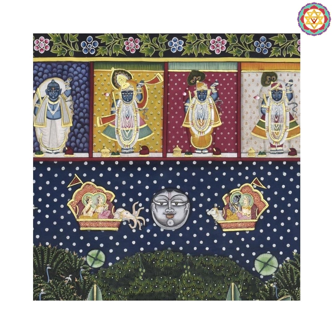 sharad purnima blue pichwai shrinathji detailed handpainted motifs