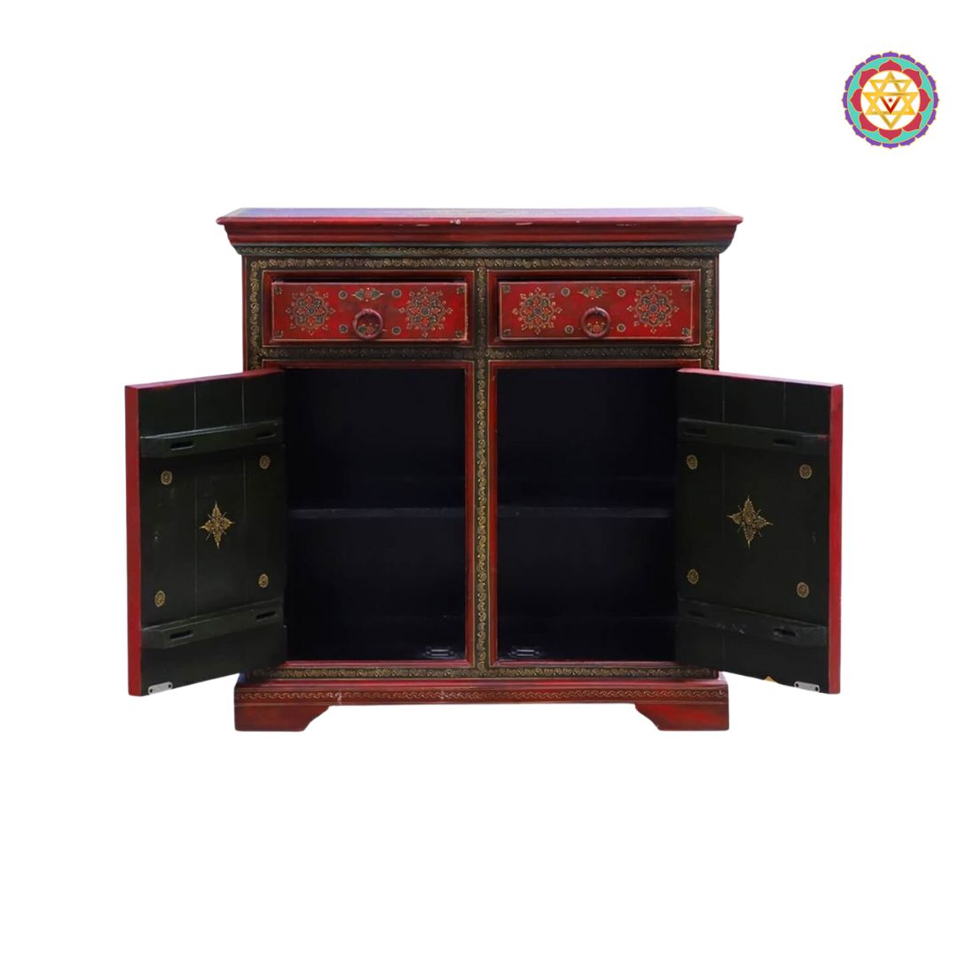painted wooden cabinet with traditional king motifs