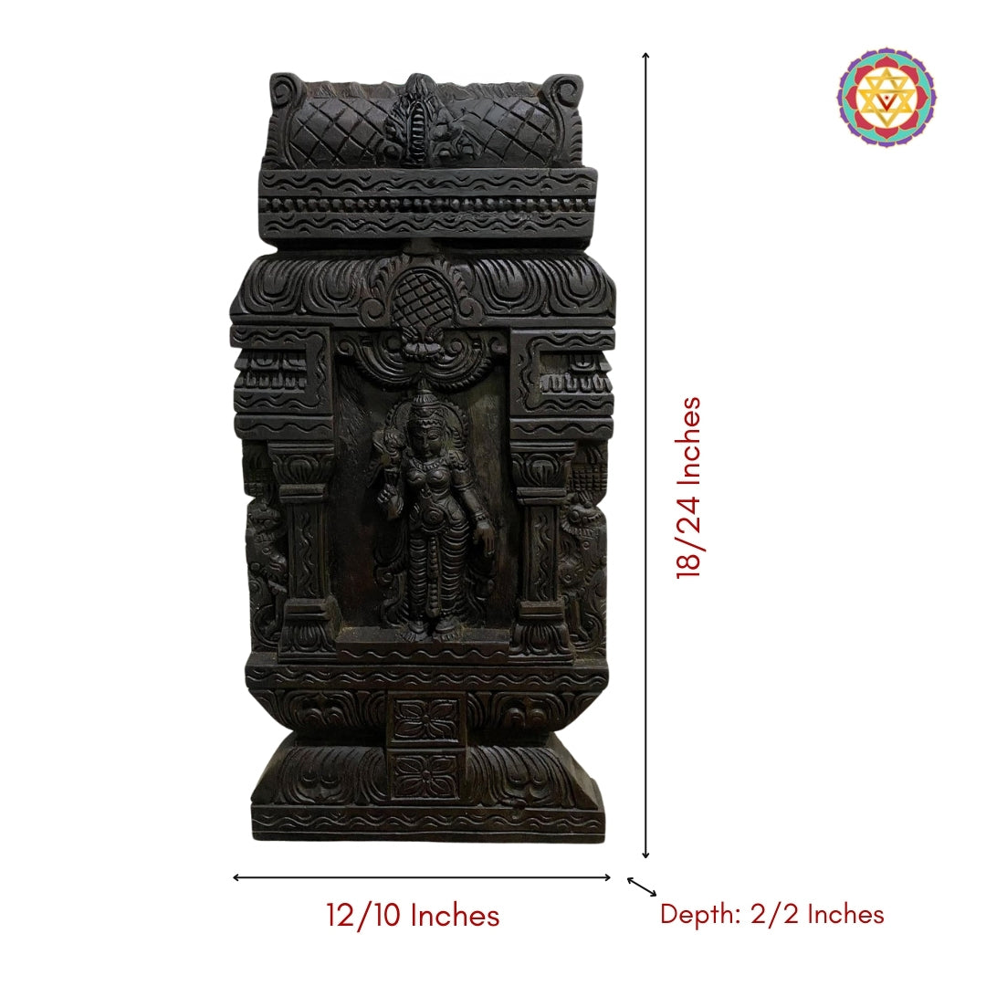 woodcarved Meenakshi Amman wall mount /panel.temple gopuram style wall hanging