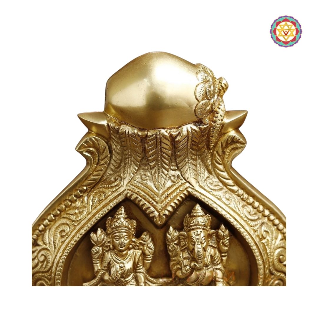 Brass Lakshmi Ganesh Engraved in Kalash – 9 Inch, Inviting Prosperity and Fortune with Fine Golden Finish