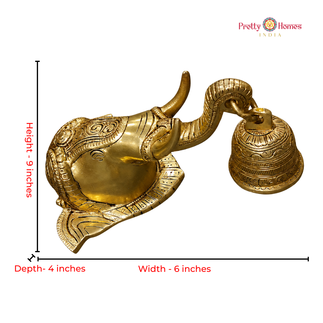 Brass Trunk-Up Elephant with Bell – Wall Mount