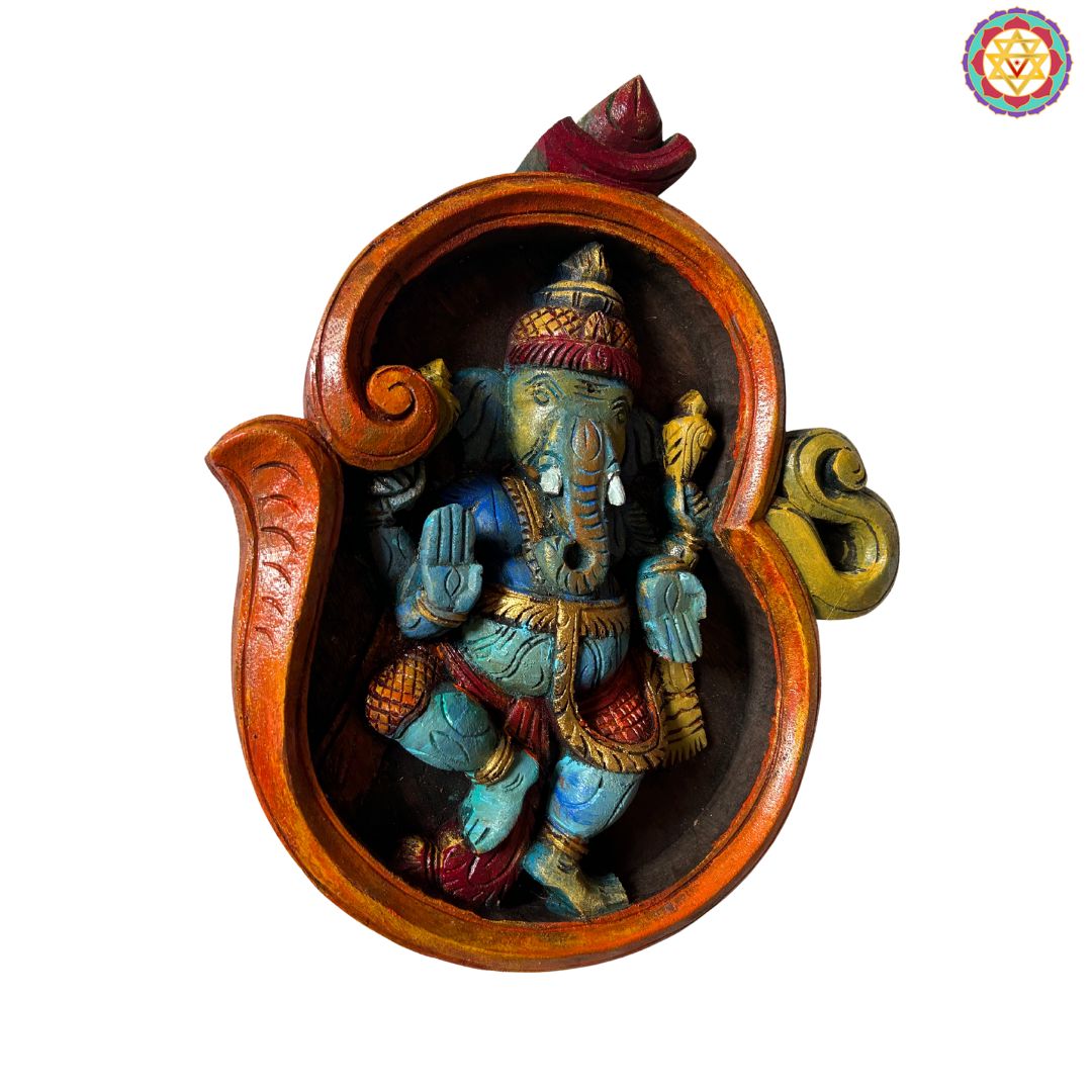 woodcarved exclusive om shaped blessing Ganesha wall frame