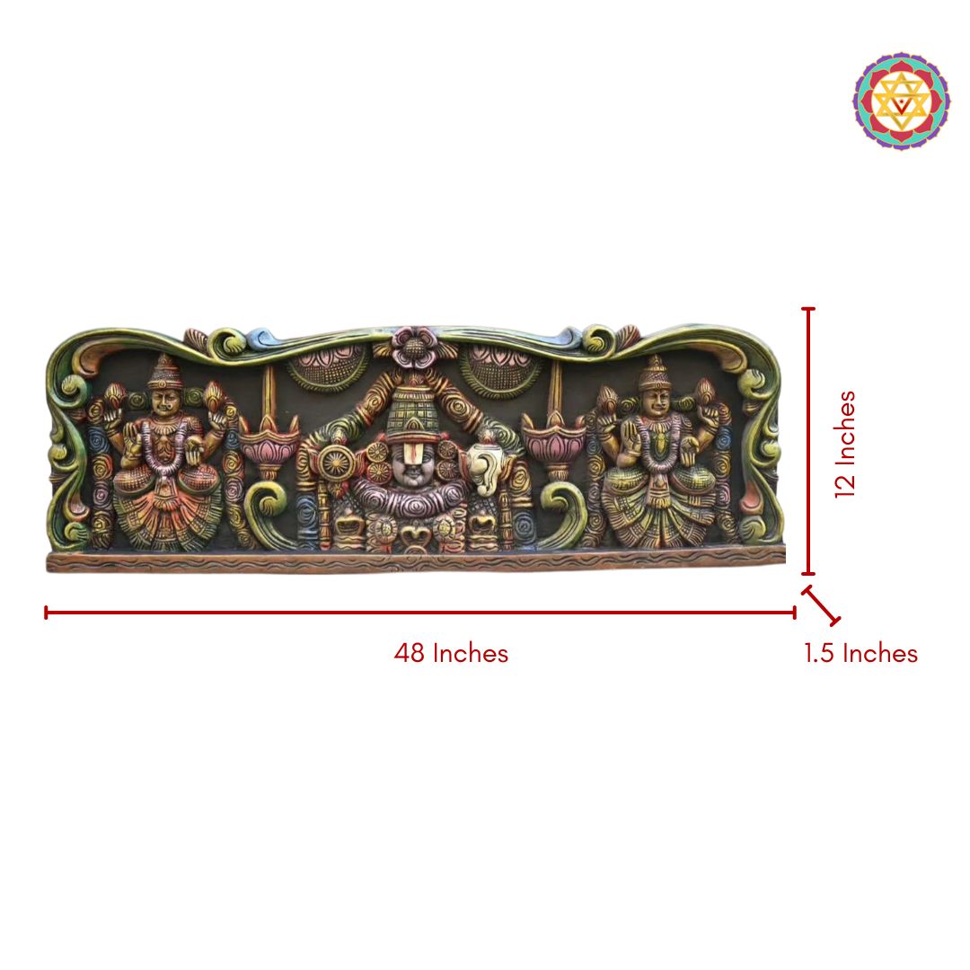 Close-up of Lord Balaji with Sridevi and Bhudevi carvings