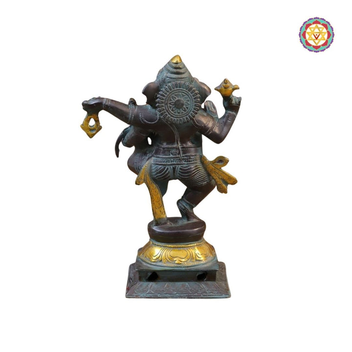 Brass Dancing Ganesh Idol – Vintage Black Patina with Golden Grace (11”)
