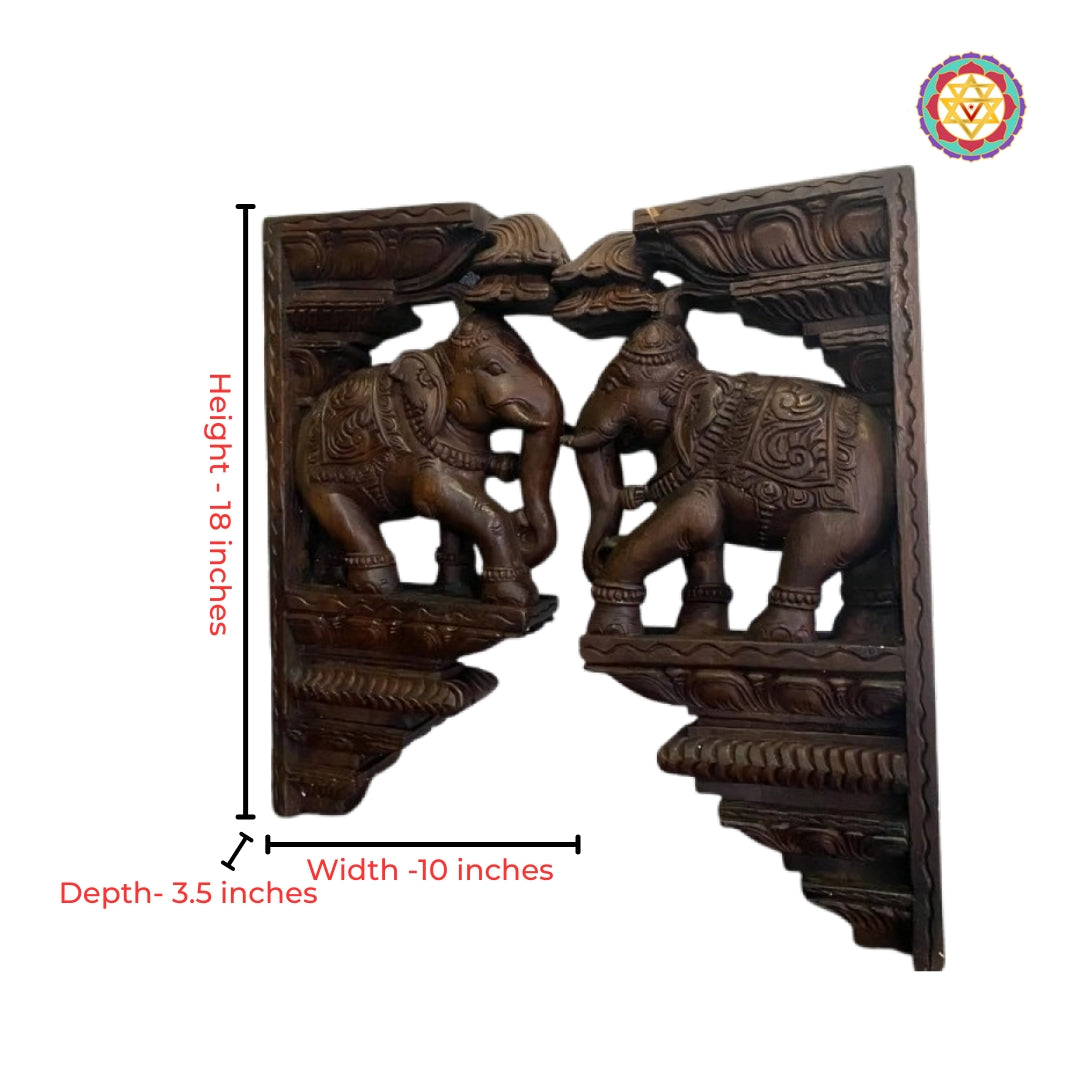 Intricate elephant decorative wall shelves wooden support bracket
