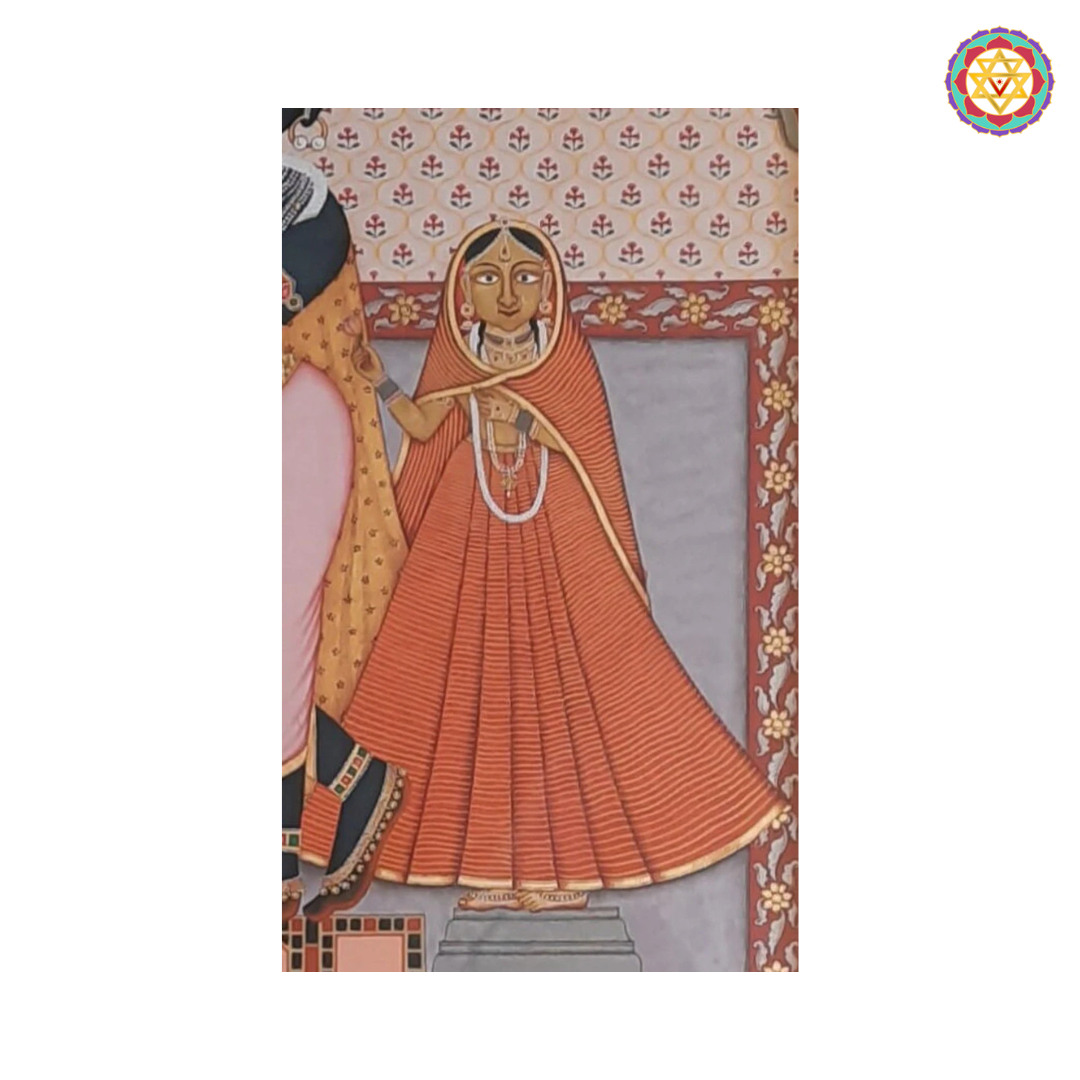 A beautifully hand-painted depiction of Radha and Lord Govind, celebrating divine love and spiritual harmony.