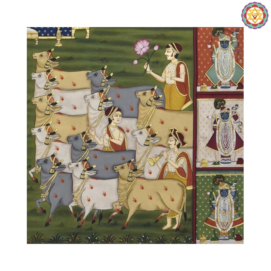 5-Foot Handpainted Blue Pichwai Shrinathji – Darshan, Sharad Purnima & Gopashtami Swaroop