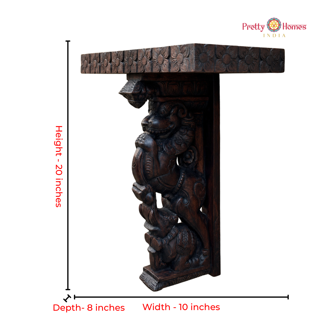 Woodcarved Yali & Elephant Wall Shelf