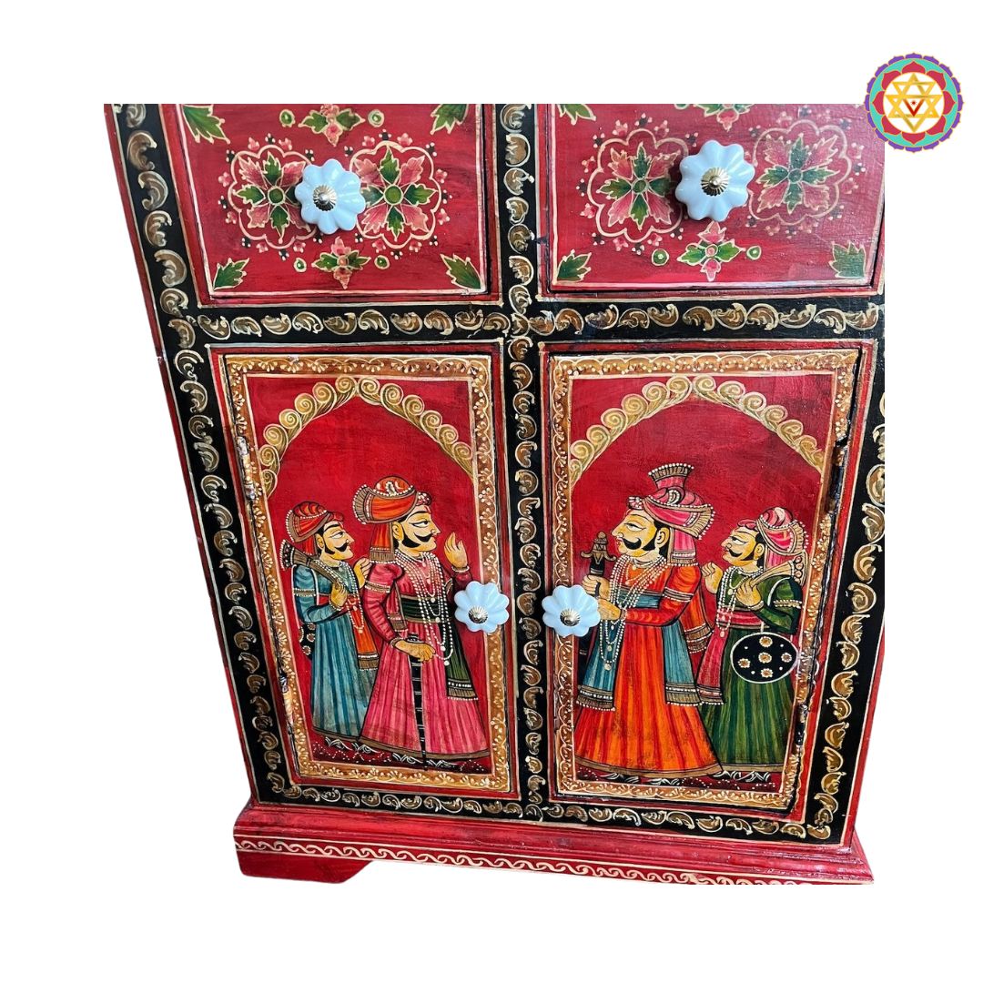 Wooden Handpainted Storage Cabinet – Side Cabinet with Royal King Paintings