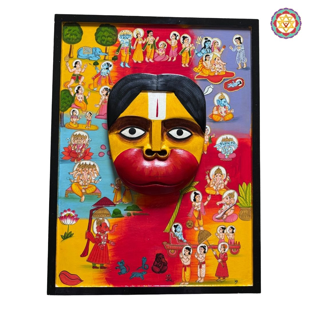 3D Hand-Carved Wooden Hanumanji – Indian Vintage Style Mythological painting frame