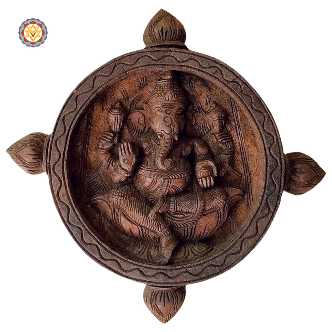 Wood carved round Lord Ganesha