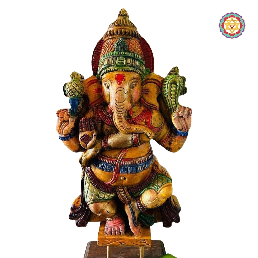 Hand Carved Dancing Ganesha on stand ,table top