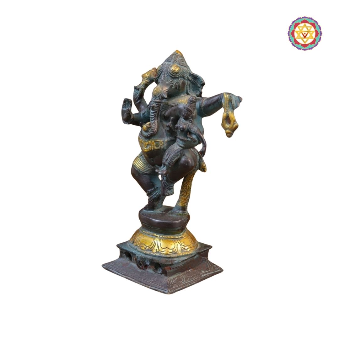 Brass Dancing Ganesh Idol – Vintage Black Patina with Golden Grace (11”)