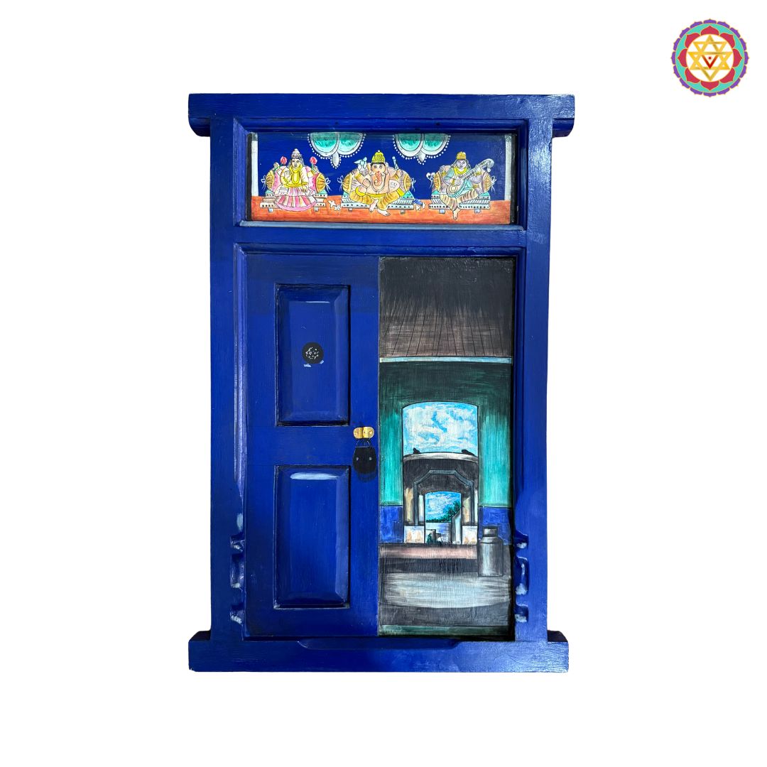 Vintage Style Handpainted Wooden Window with Lock – Wall Mountable