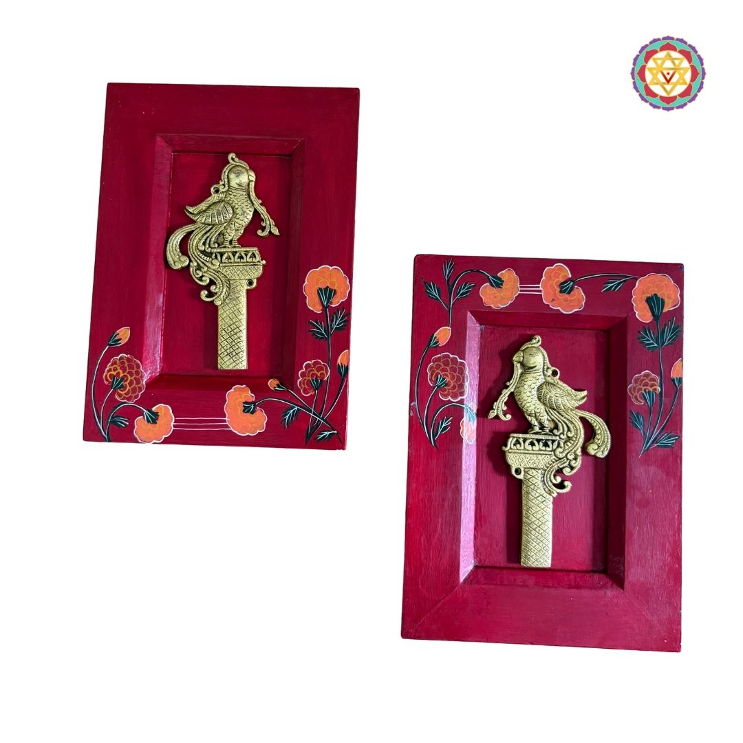 detail shot capturing handpainted surface and brass finish