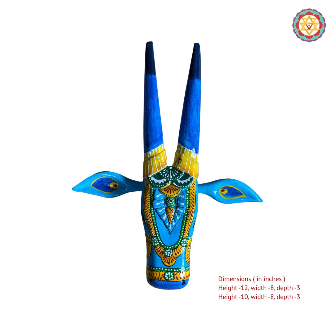 Hand-Painted Blue Cow Head /Nandi – Traditional Woodcarved Wall Decor