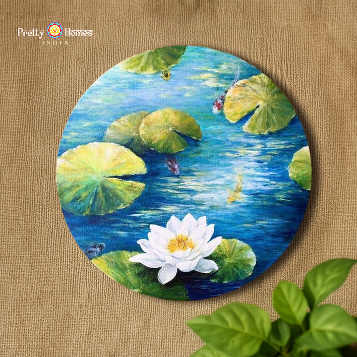 Hand painted wall plate -white water lily pond