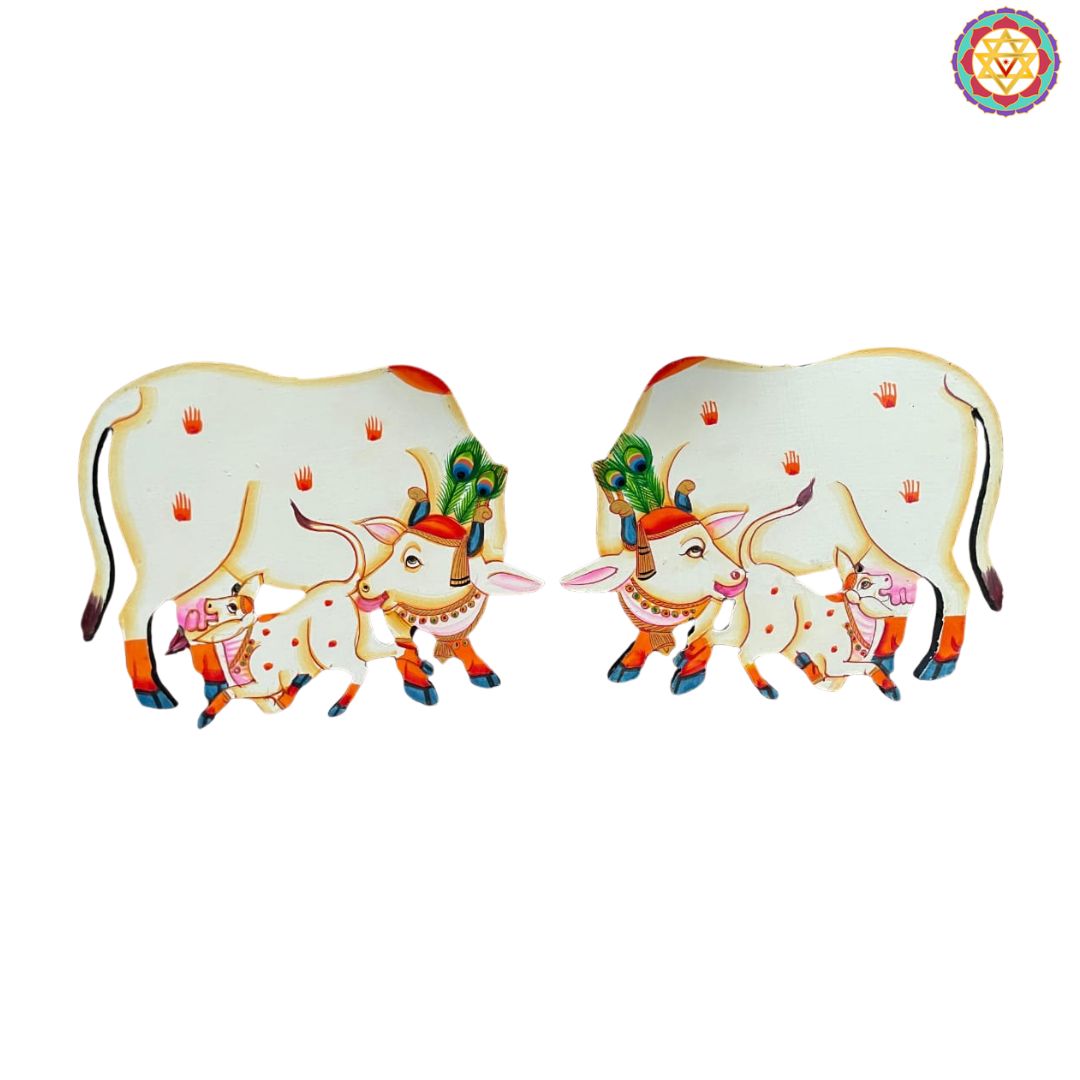 pichwai cow and calf artwork handpainted cow calf decor