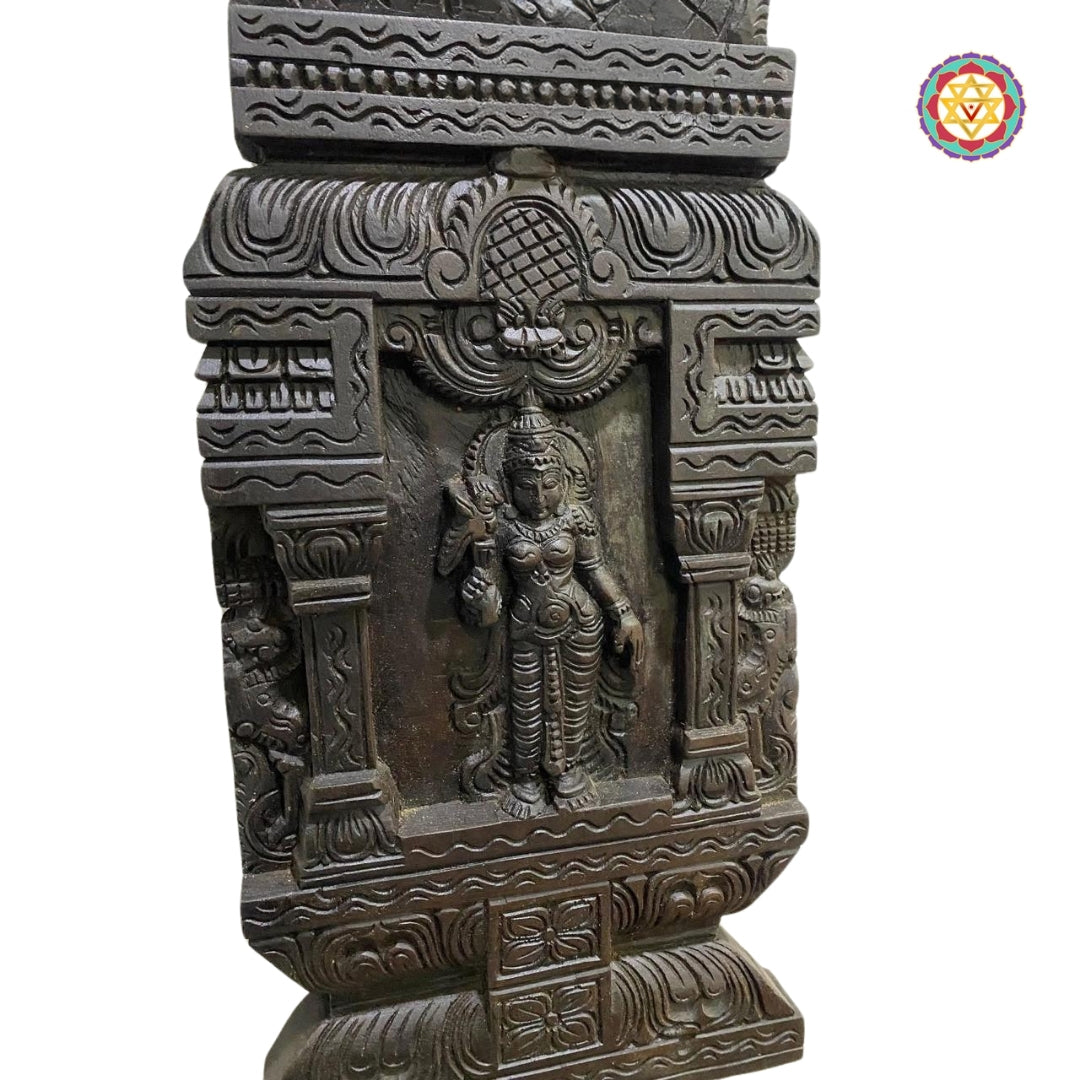 woodcarved Meenakshi Amman wall mount /panel.temple gopuram style wall hanging