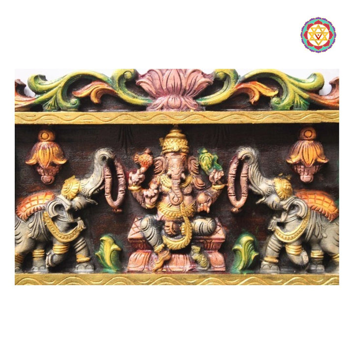 Intricately Handcarved Gajaganesh with Gopuram – Divine Horizontal Panel