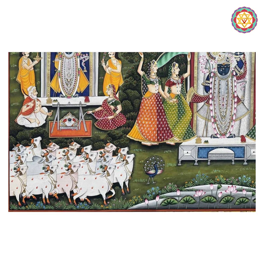 Hand-Painted Pichwai – Teen Darshan (Traditional Pichwai)