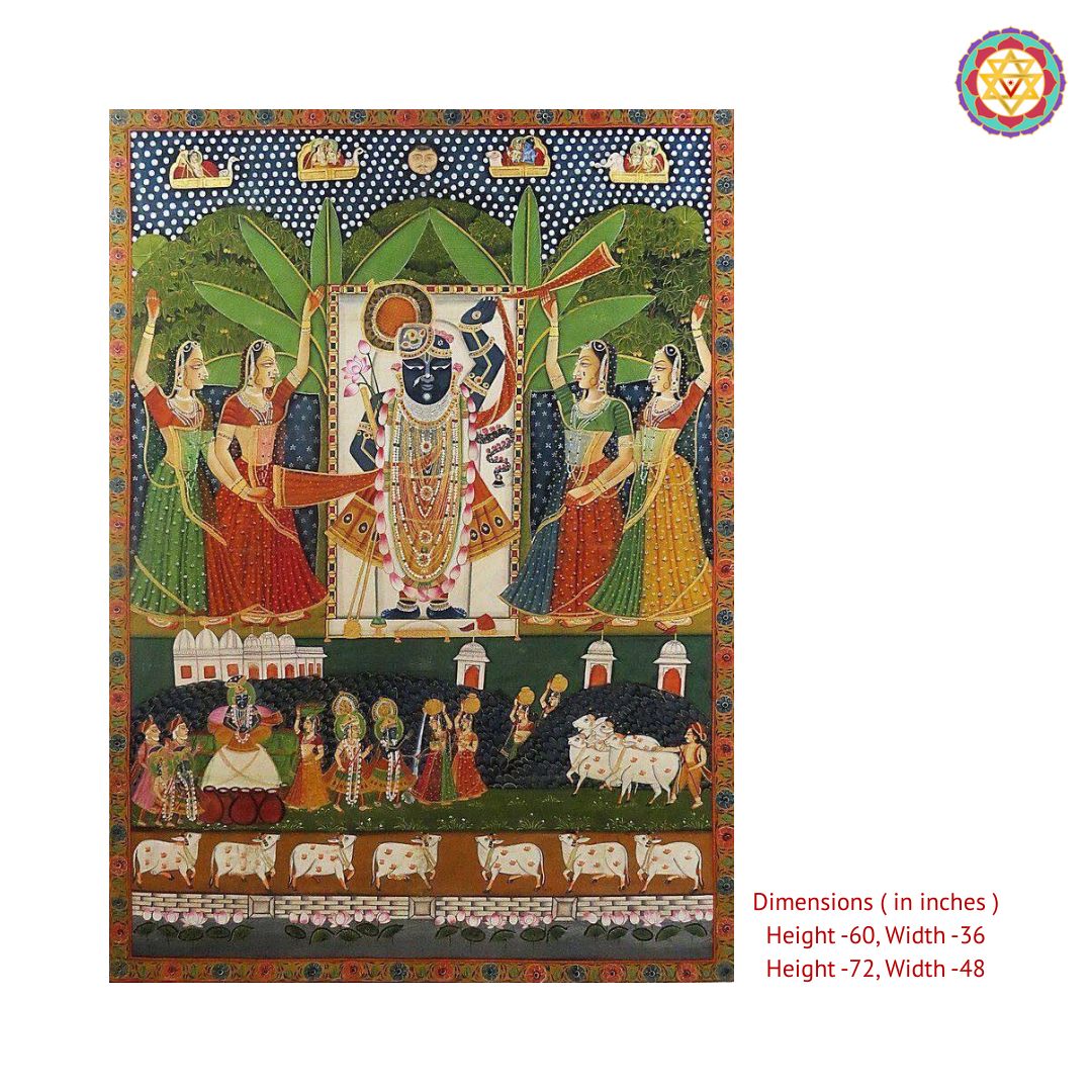 shrinathji with gopikas traditional multi themed pichwai painting full view
