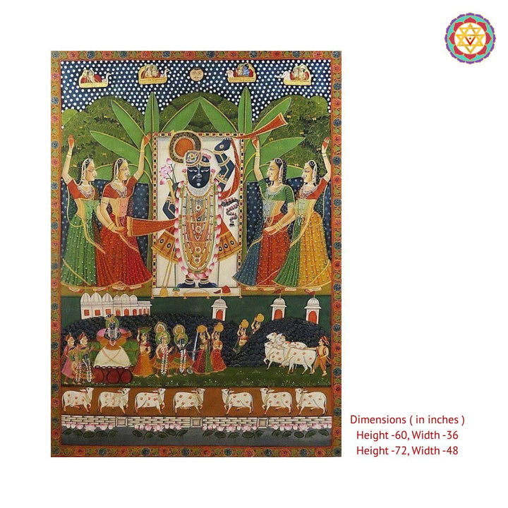 shrinathji with gopikas traditional multi themed pichwai painting full view
