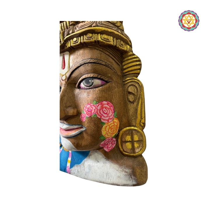 18 Inch Handcarved Vishnu Mask with Krishna-Inspired Handpainting – Decorative Collectible Heritage Art