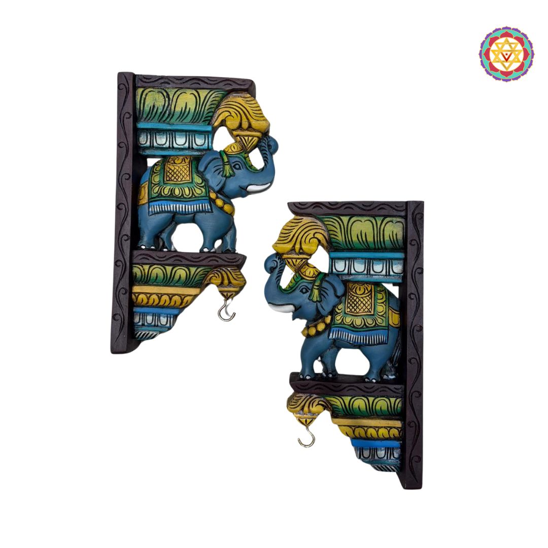 woodcarved trunk up elephant brackets /corbels multicolour (single)