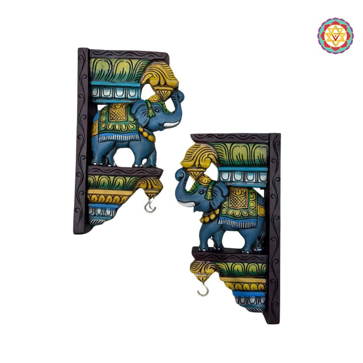 woodcarved trunk up elephant brackets /corbels multicolour (single)
